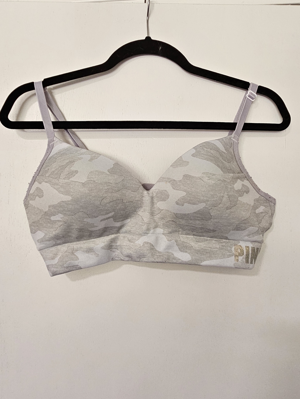 PINK Victoria's Secret Cool & Comfy Wireless Bra Grey Camo Large
